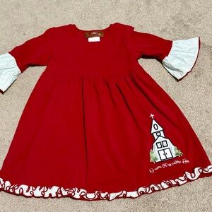 Millie Jay Girls Red Dress with Church Embroidery 2T